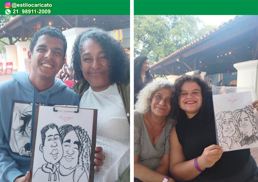 Caricatura ao vivo:
Caricaturista profissional fazendo desenhos de familiares no BioParque