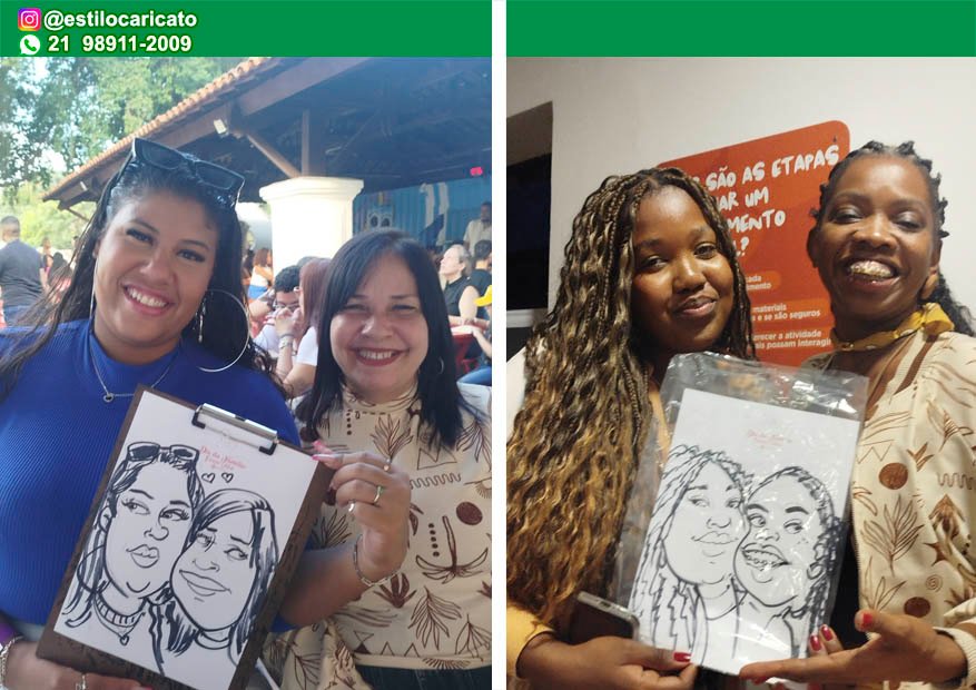 Caricaturista profissional fazendo desenhos de familiares no BioParque